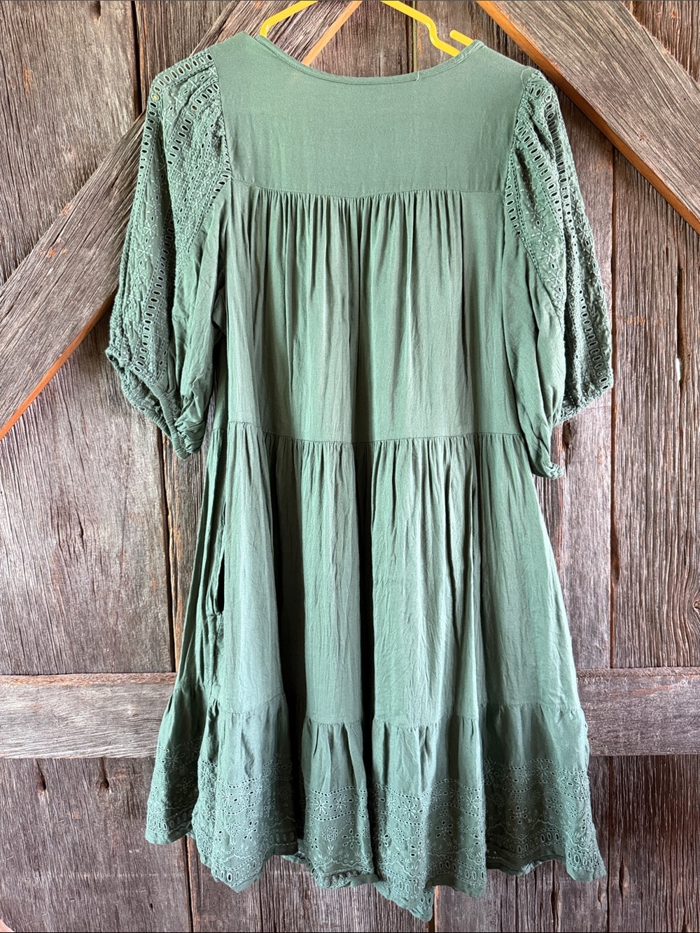 Old Navy Olive Green Eyelet Tiered Mini Dress - Picture 3 of 3